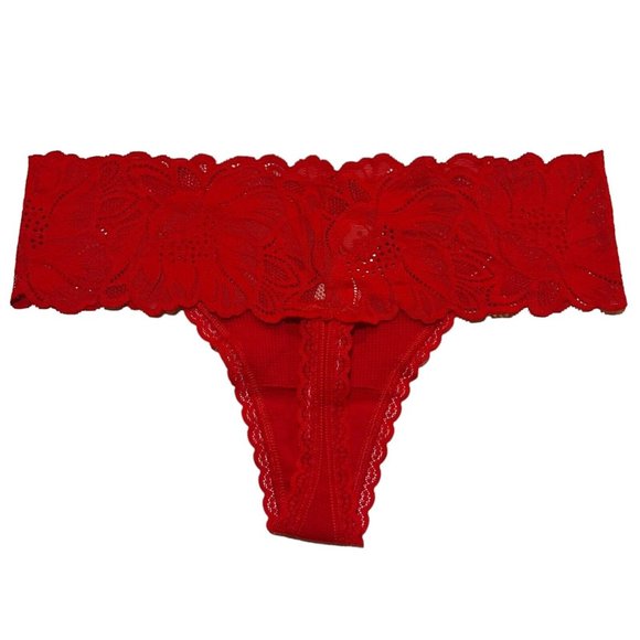 NWT AERIE Thong Pantie Sz M Red Cotton Lace - Picture 2 of 4